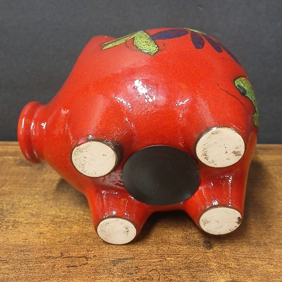 Vintage Stoneware Piggy Bank Glazed Floral Coin Container - Picture 9 of 10